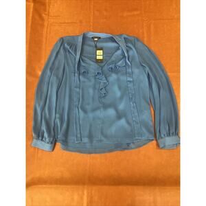 Tommy Hilfiger Womens Top XL Blue Long Sleeve Notch Collar Rayon Blouse